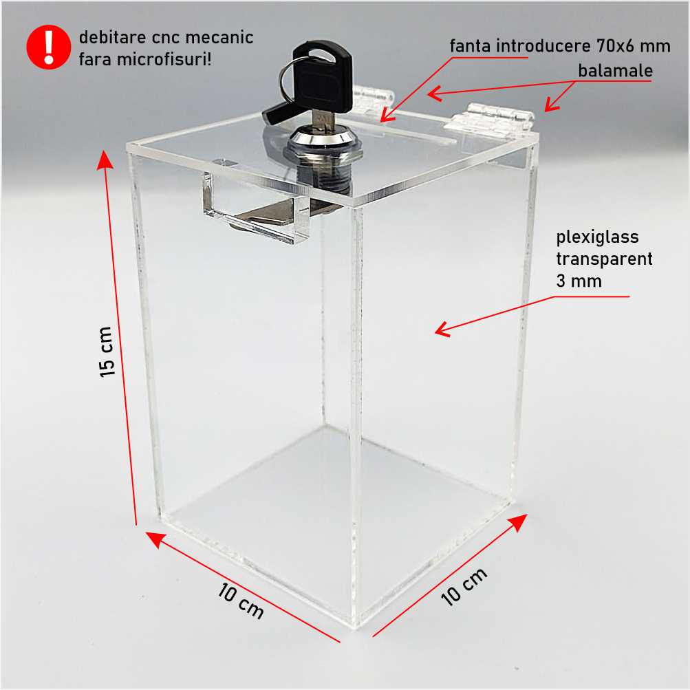 Urnă donatii clasică 10 x 10 x 15 cm model UC101015