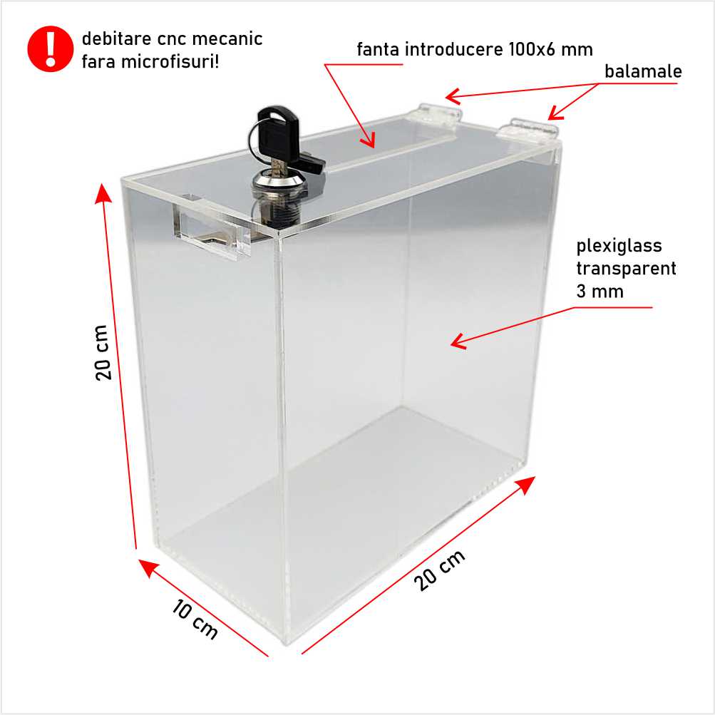 Urnă donatii clasică 10 x 20 x 20 cm model UC102020
