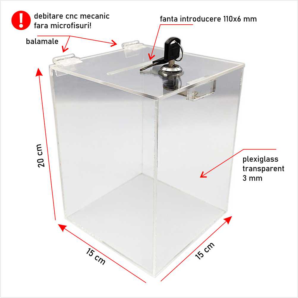 Urnă donatii clasică 15 x 15 x 20 cm model UC151520