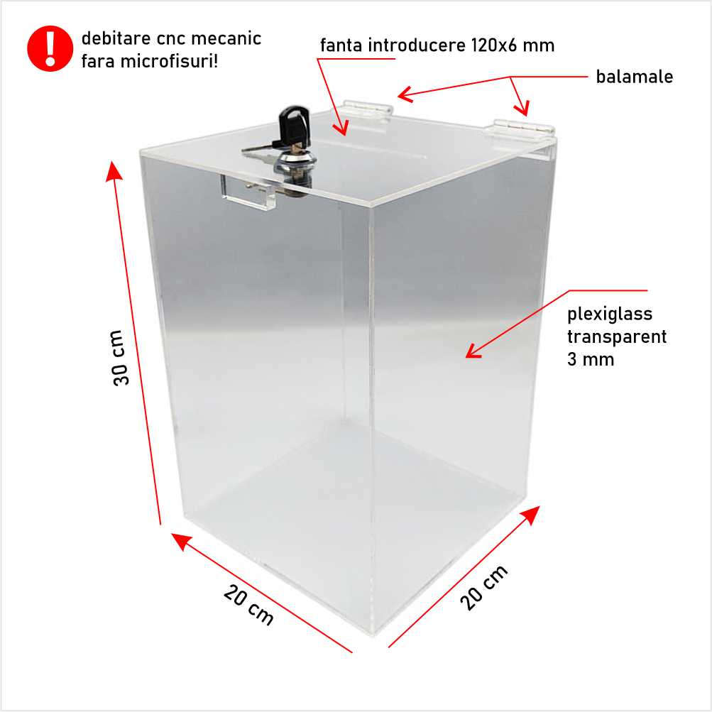 Urnă donatii clasică 20 x 20 x 30 cm model UC202030