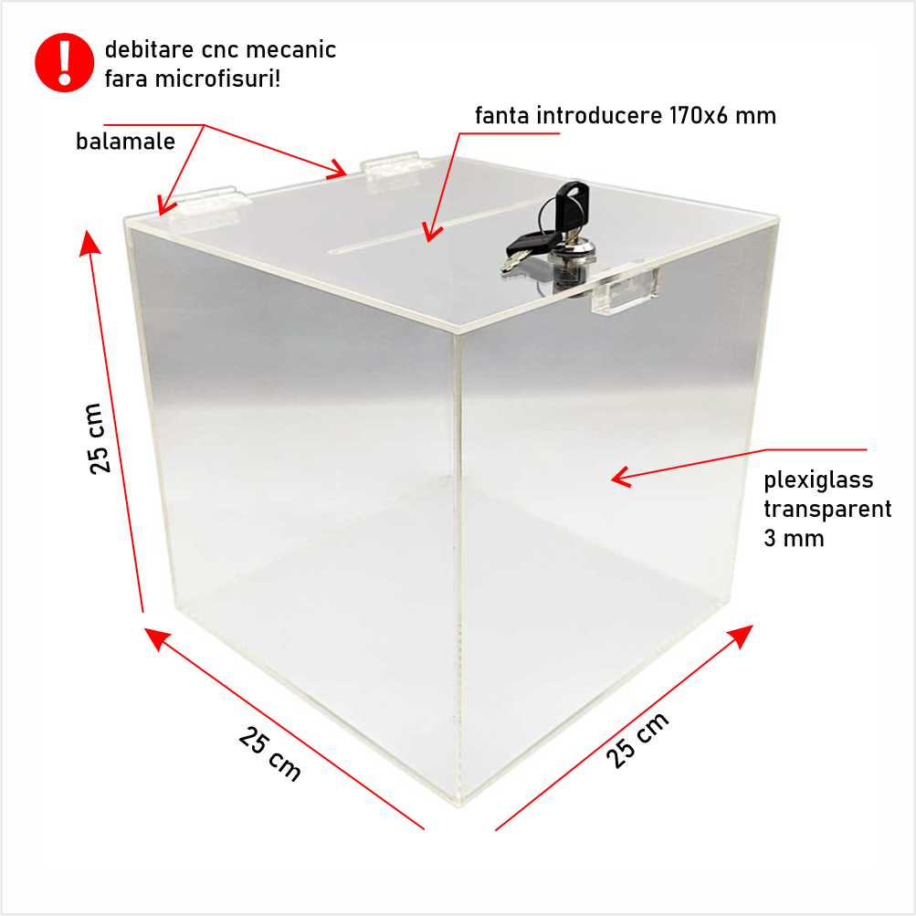 Urnă donatii clasică 25 x 25 x 25 cm model UC252525