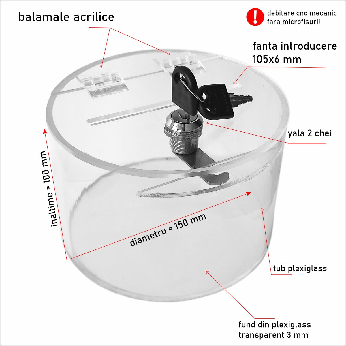 Urna cutie donații cilindrică UCL1510