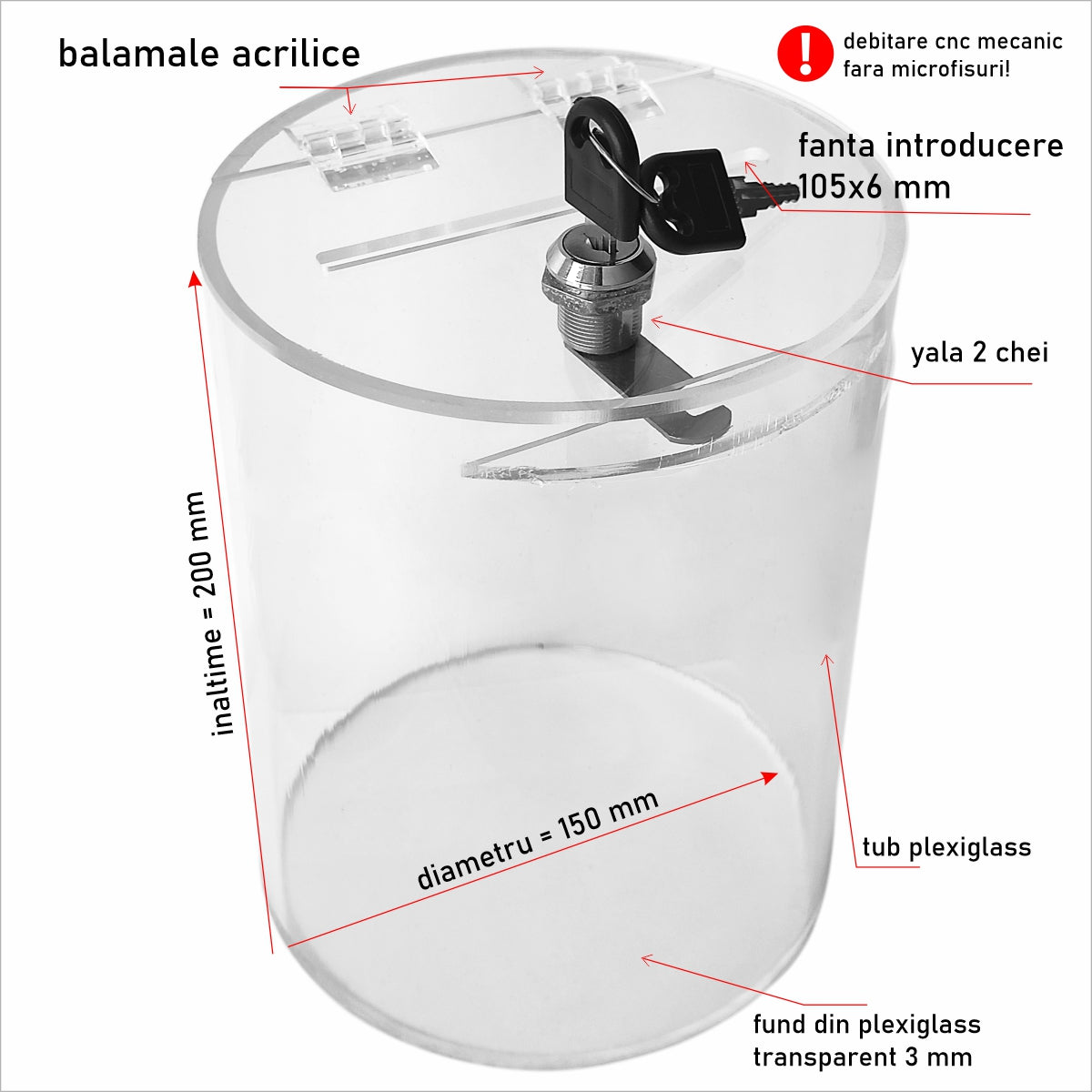 Urna cutie donații cilindrică UCL1520