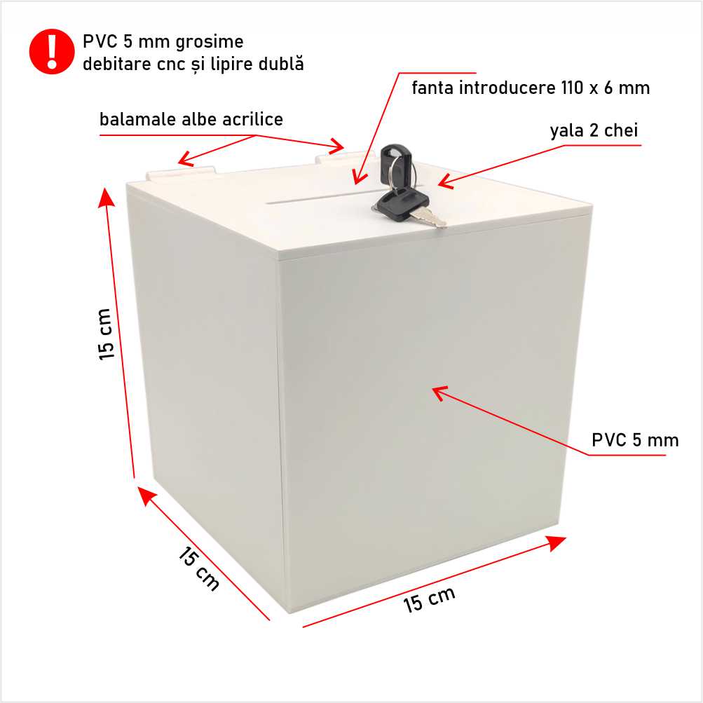 Urnă donatii opacă PVC 15 x 15 x 15 cm UF151515