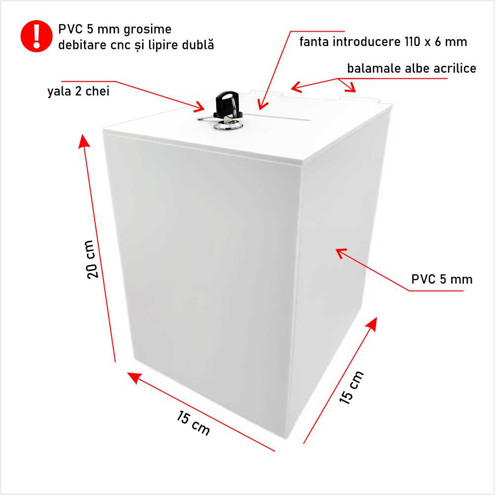 Urnă donatii opacă PVC 15 x 15 x 20 cm UF151520
