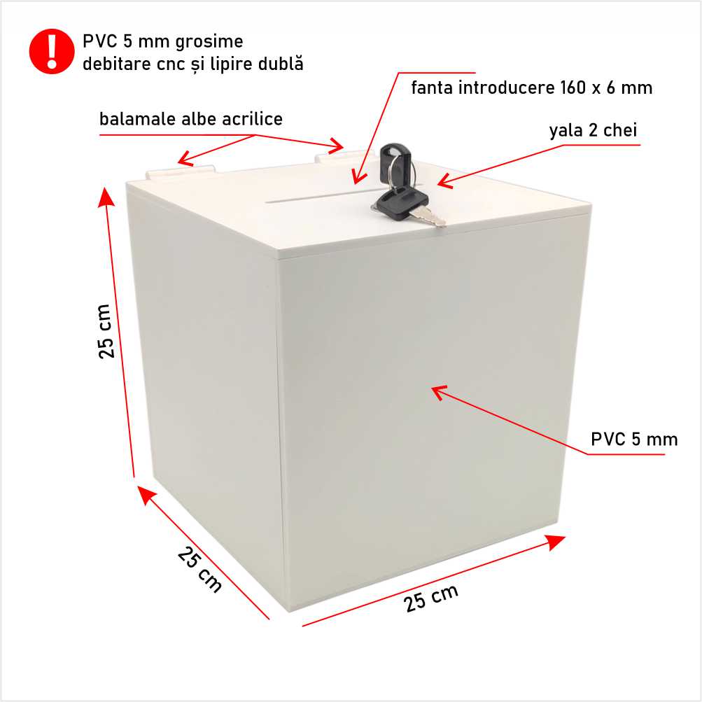 Urnă donatii opacă PVC 25 x 25 x 25 cm UF252525