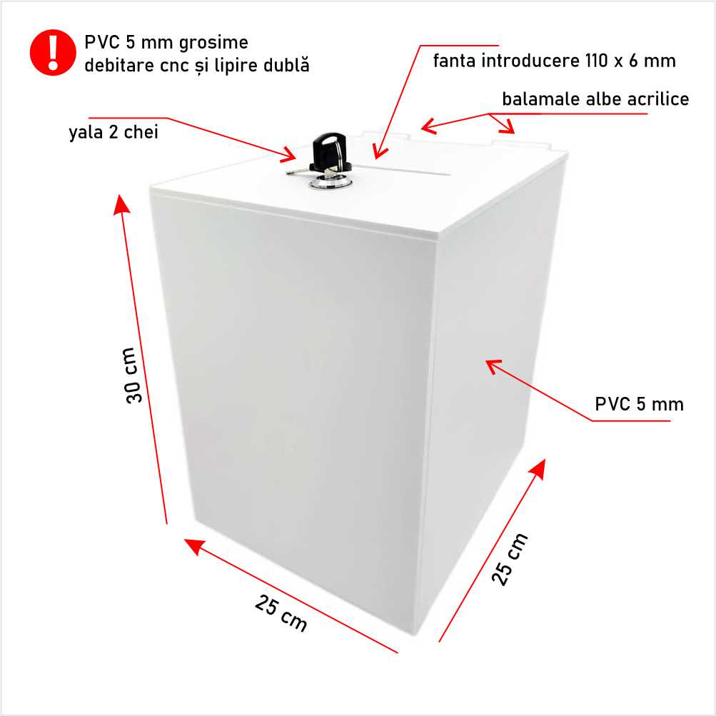 Urnă donatii opacă PVC 25 x 25 x30 cm UF252530