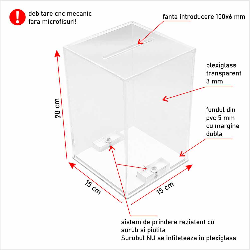 Urna cutie donații 15 x 15 x 20 cm model UI151520