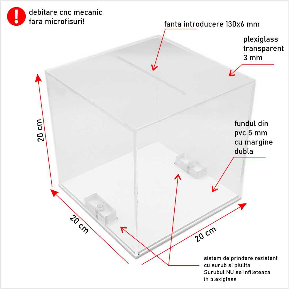 Urna cutie donații 20 x 20 x 20 cm model UI202020