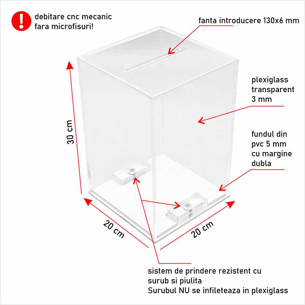 Urna cutie donații 20 x 20 x 30 cm model UI202030