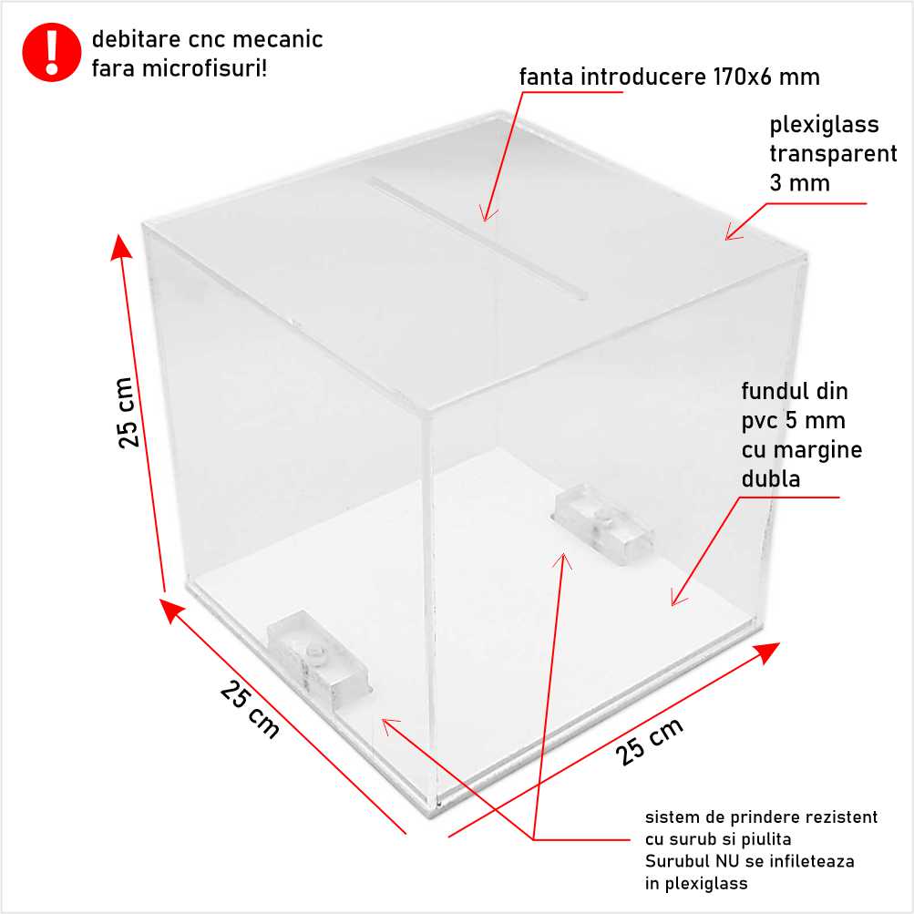 Urna cutie donații 25 x 25 x 25 cm model UI252525