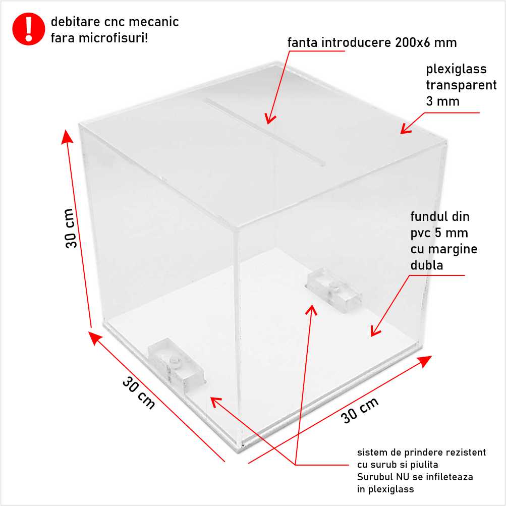 Urna cutie donații 30 x 30 x 30 cm 3 mm model UI303030-3