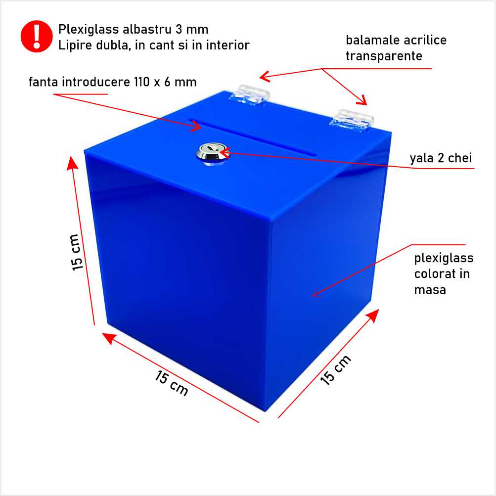 Urna cutie donatii albastra 15 x 15 x 15 cm model UPCB151515