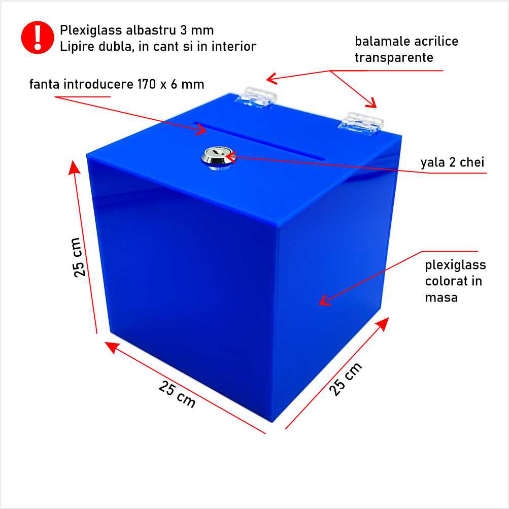 Urna cutie donatii albastra 25 x 25 x 25 cm model UPCB252525