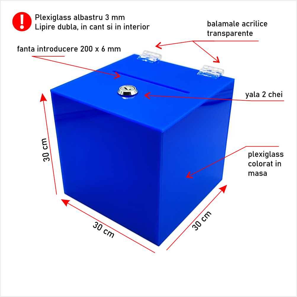 Urna cutie donatii albastra 30 x 30 x 30 cm model UPCB303030