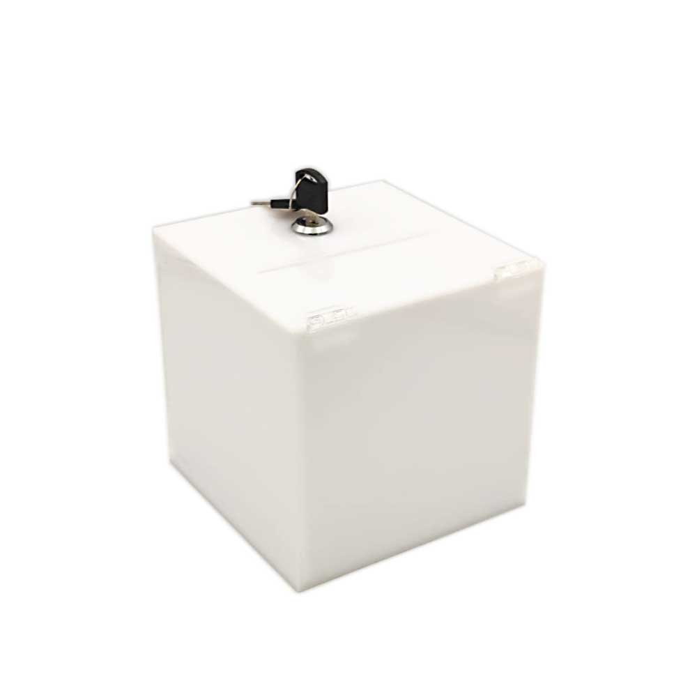 Urna cutie donații albă 15 x 15 x 15 cm model UPCW151515