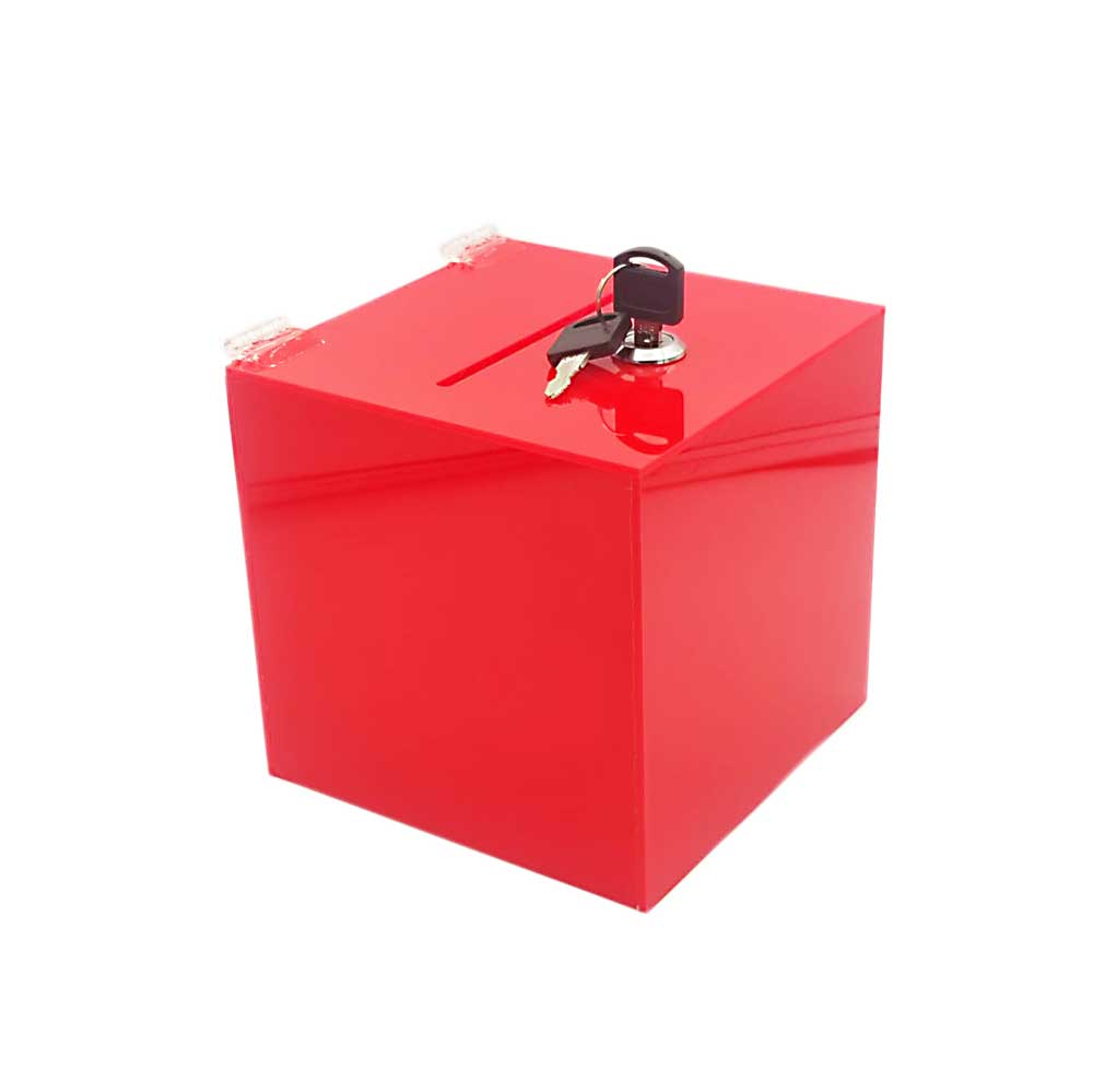 Urna cutie donații roșie 15 x 15 x 15 cm model UPCR151515