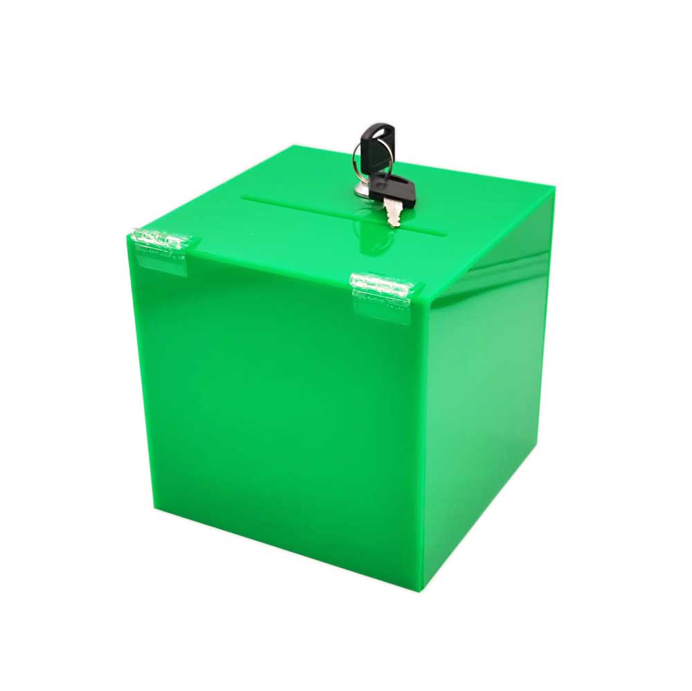 Urna cutie donații verde 15 x 15 x 15 cm model UPCG151515