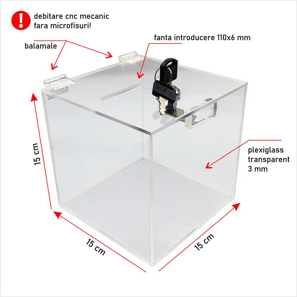 Urnă donatii clasică 15 x 15 x 15 cm model UC151515