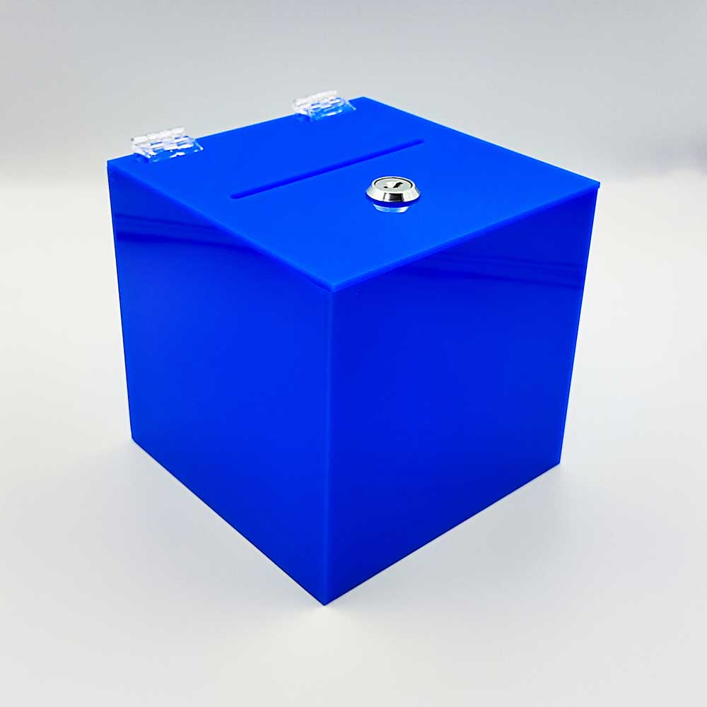 Urna cutie donatii albastra 15 x 15 x 15 cm model UPCB151515