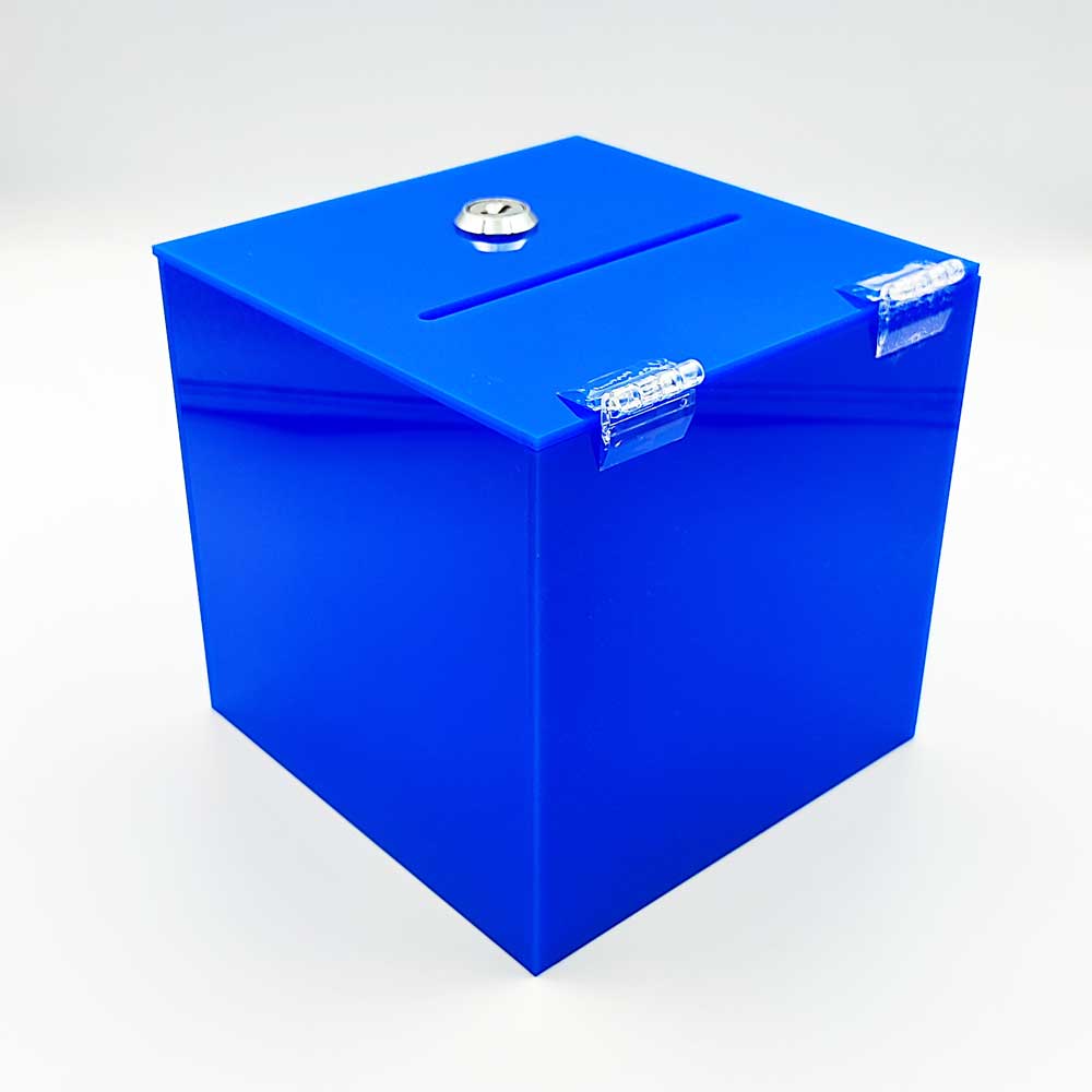 Urna cutie donatii albastra 15 x 15 x 15 cm model UPCB151515