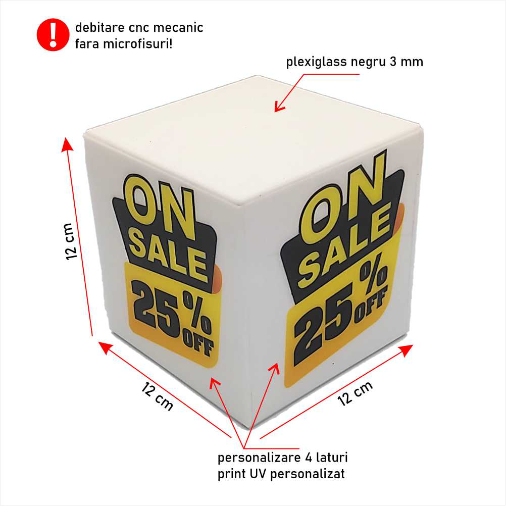 Expozitor produse cub printat UV 12 x 12 x 12 cm CRP121212