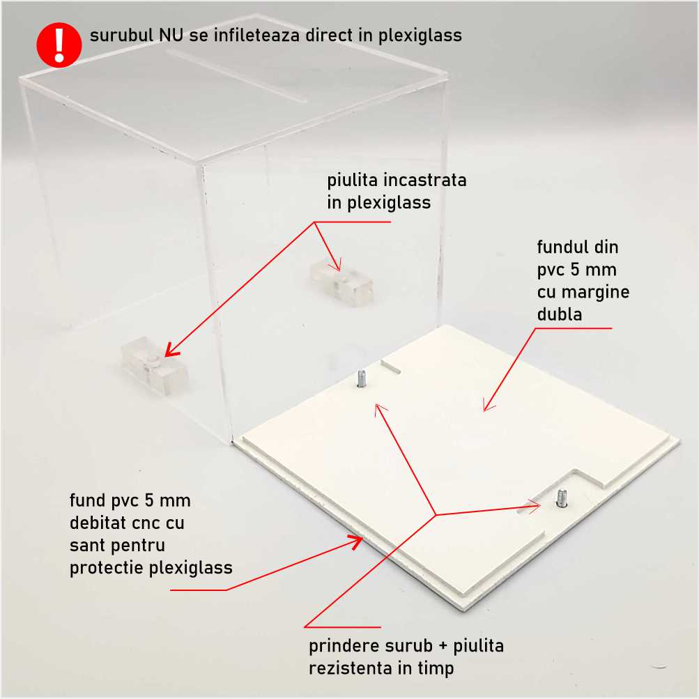 Urna cutie donații 30 x 30 x 30 cm 3 mm model UI303030-3