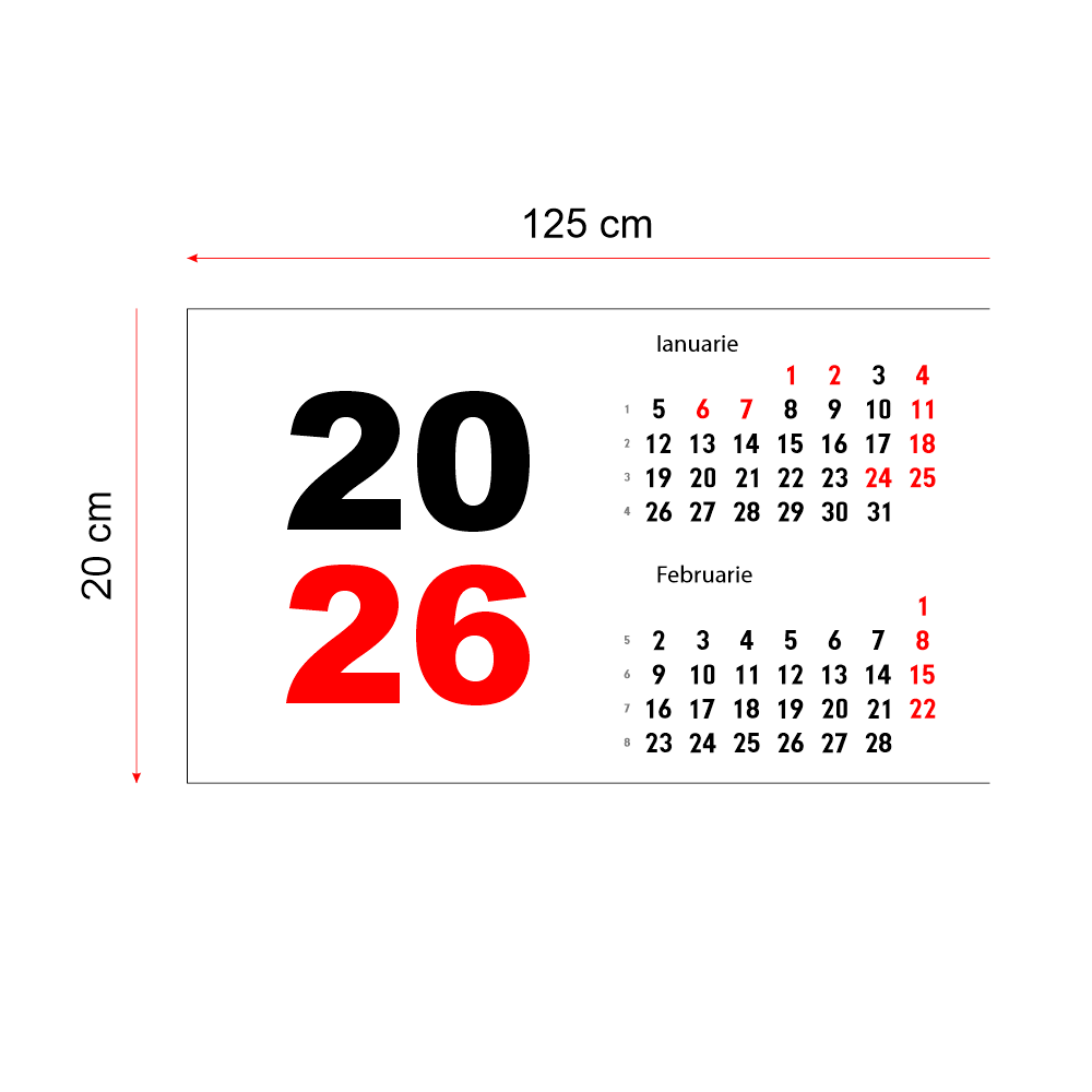 Calendar 2026 orizontal 125 x 20 cm CLH12520