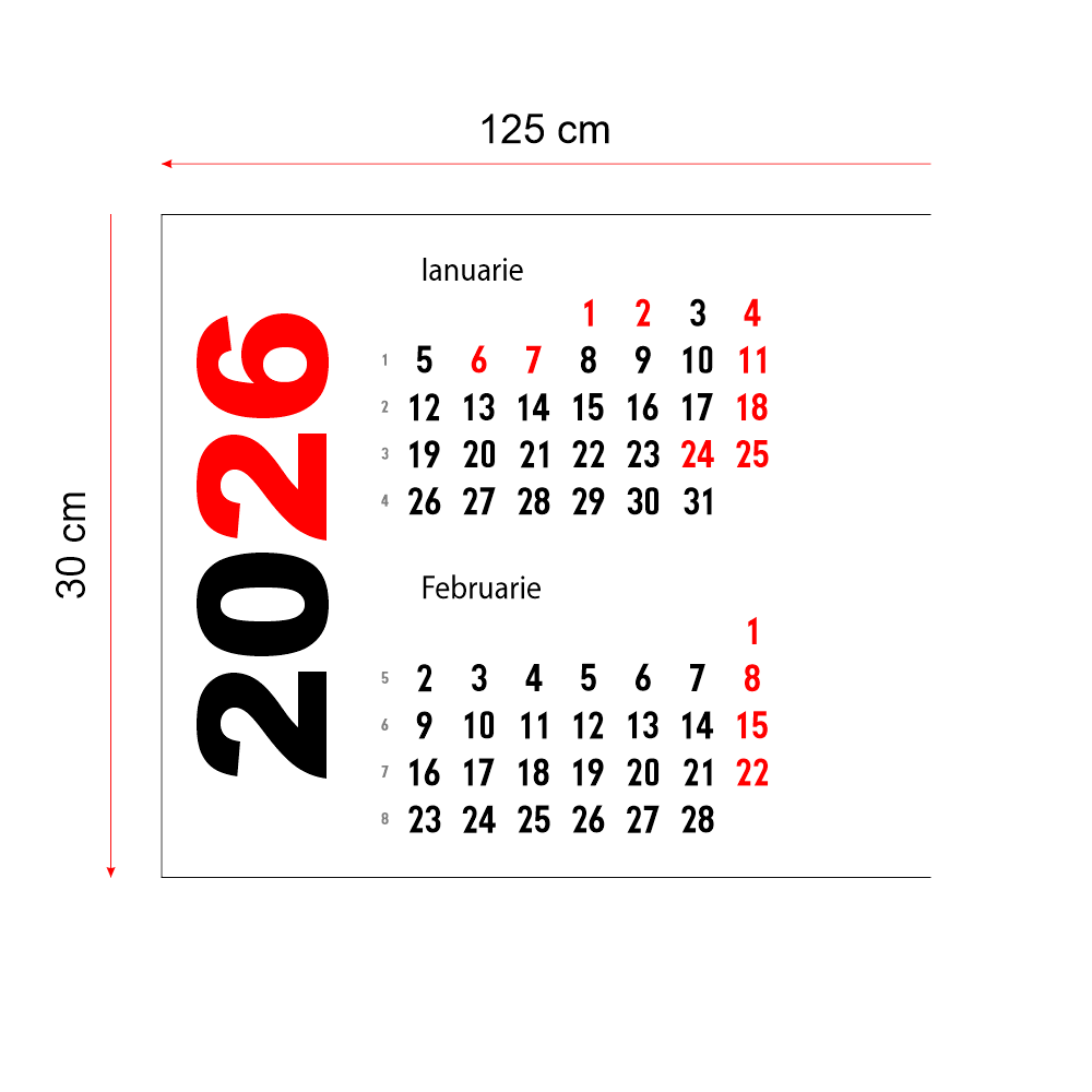Calendar 2026 orizontal 125 x 30 cm CLH12530