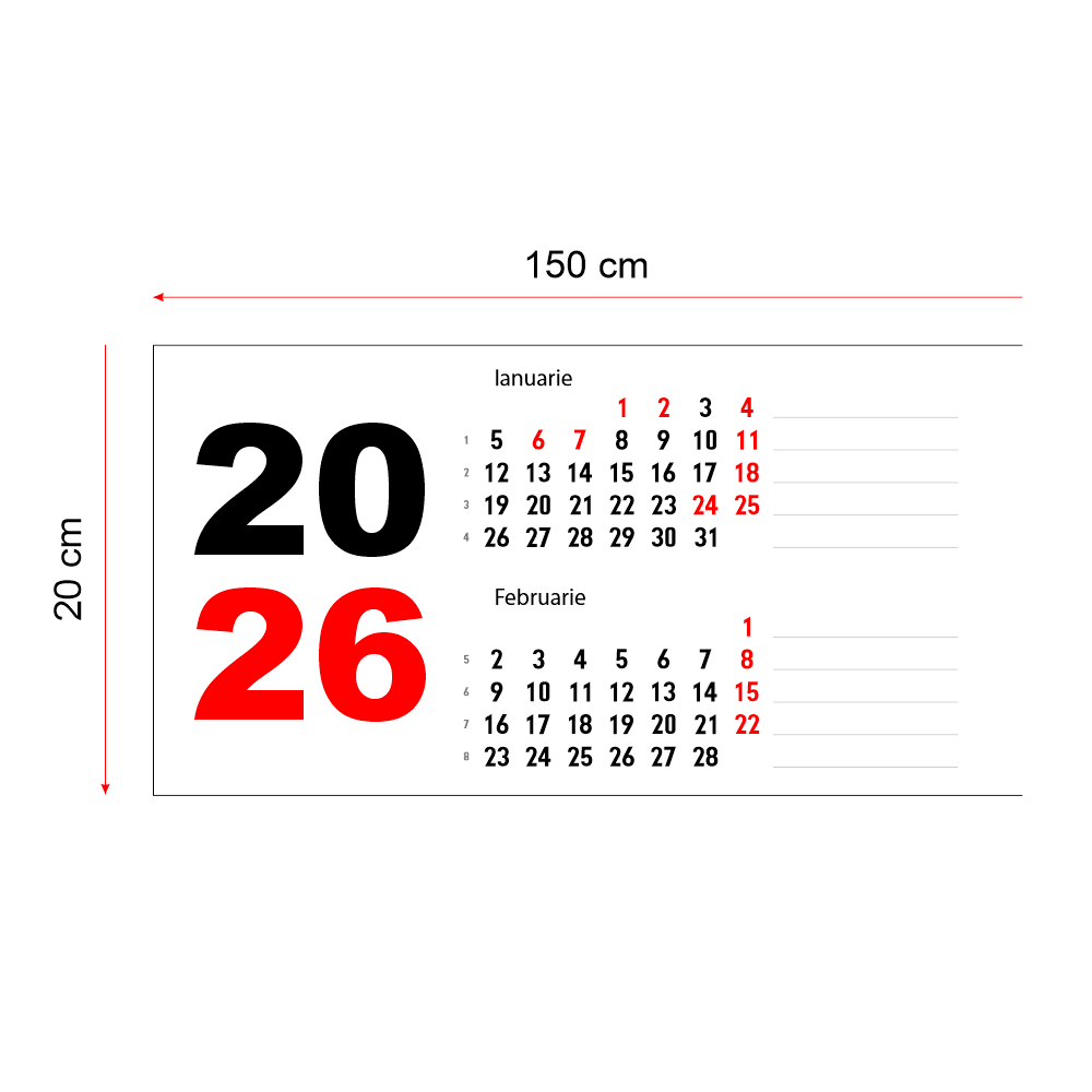 Calendar 2026 orizontal 150 x 20 cm CLH15020
