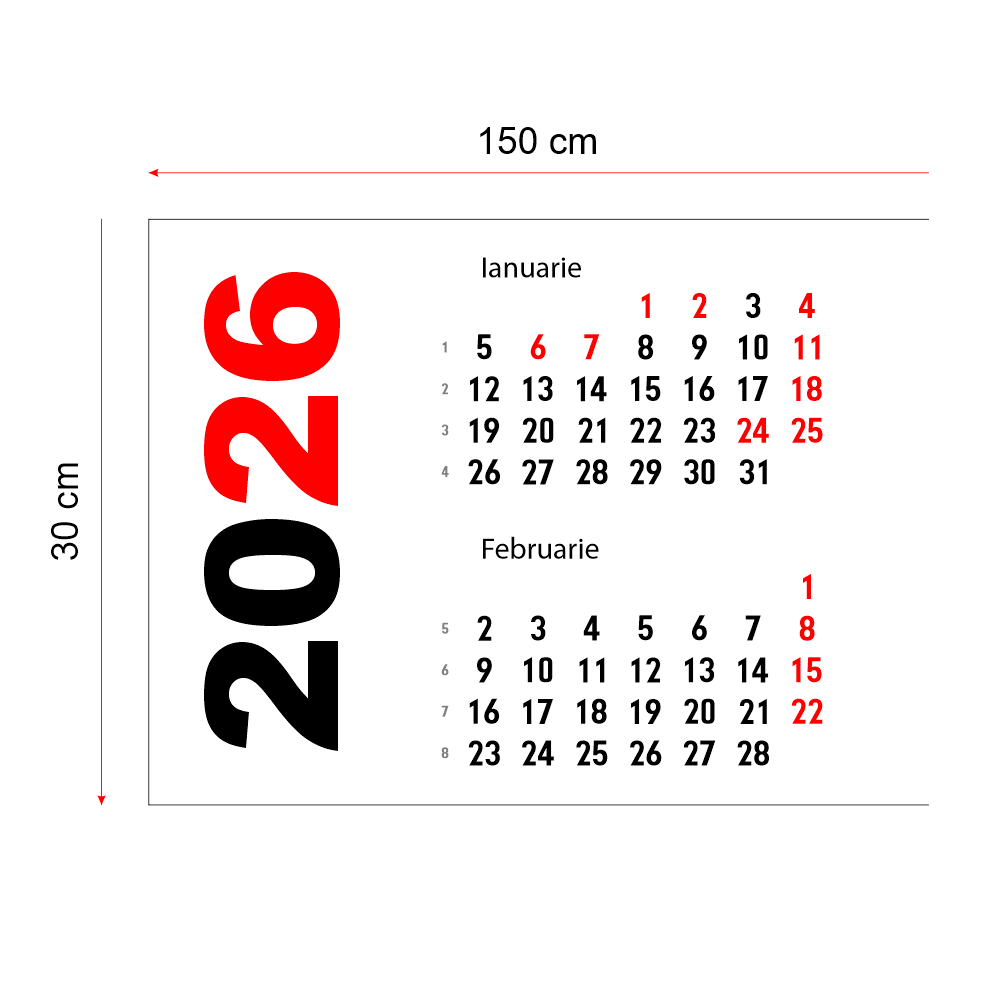 Calendar 2026 orizontal 150 x 30 cm CLH15030