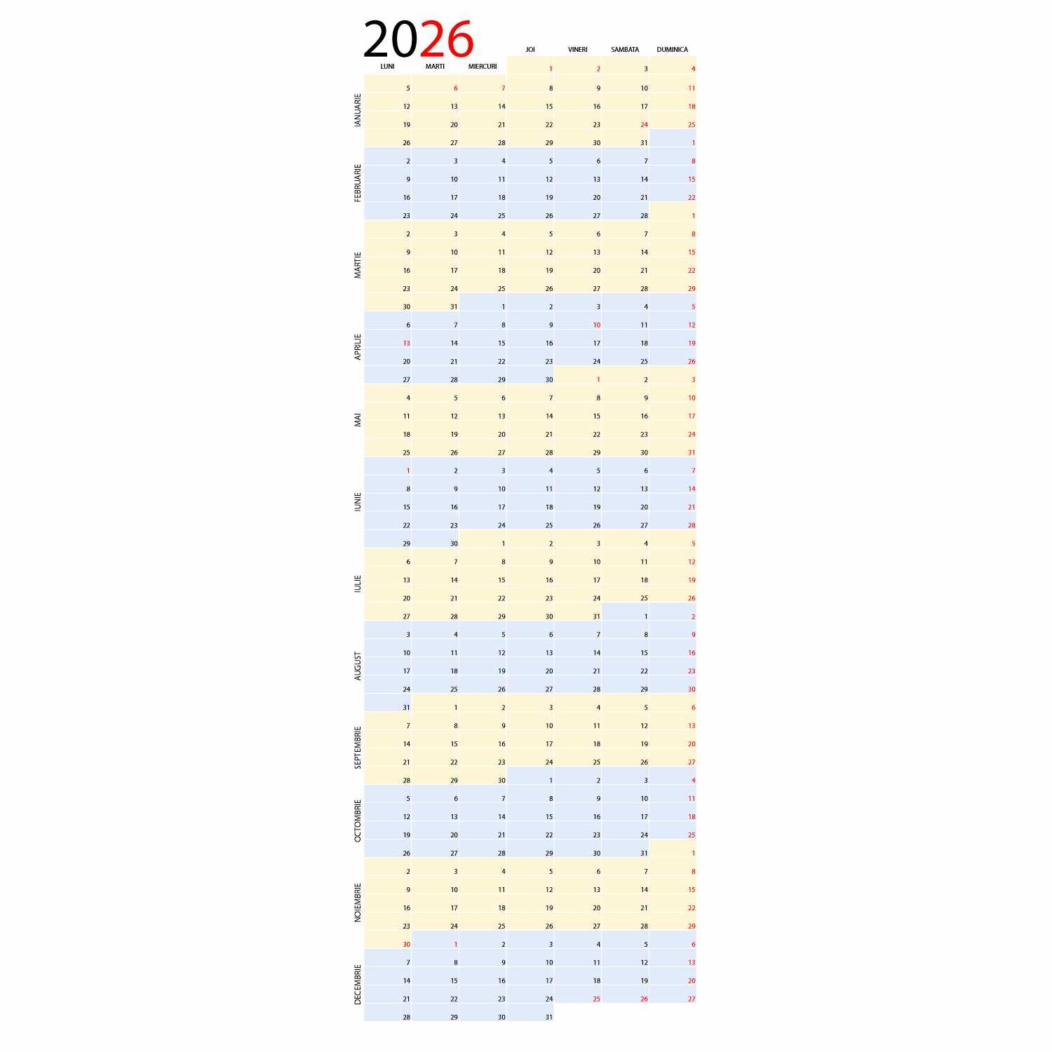 Calendar 2026 Planner 43 x 125 cm CLP43125-T1