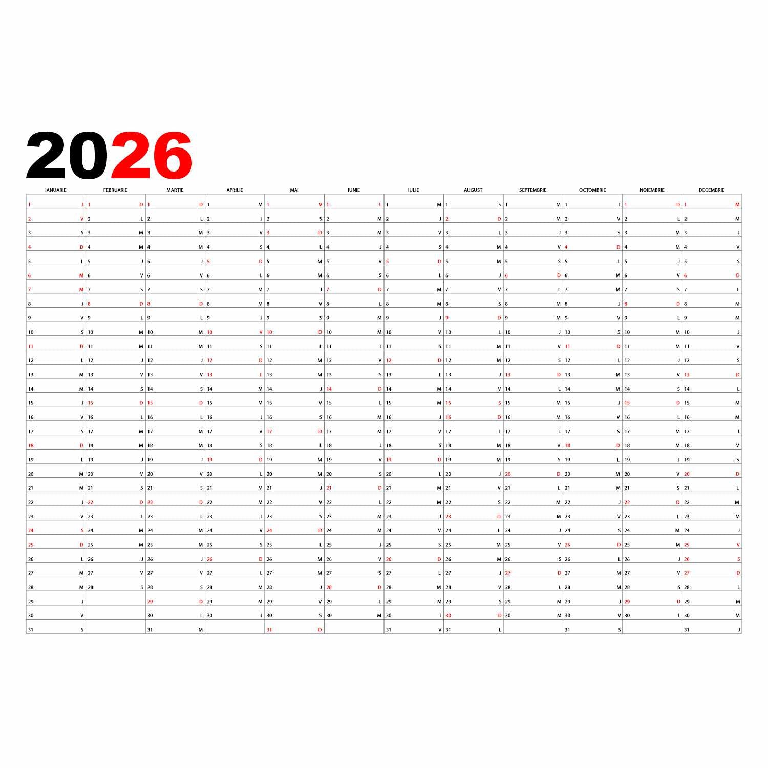 Calendar 2026 planner A0 84 x 119 cm CLPA0-T1