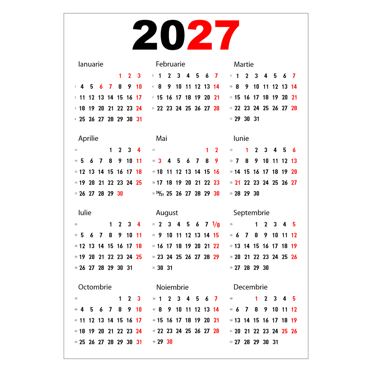 Calendar 2027 A0 84 x 119 cm CLA0T1