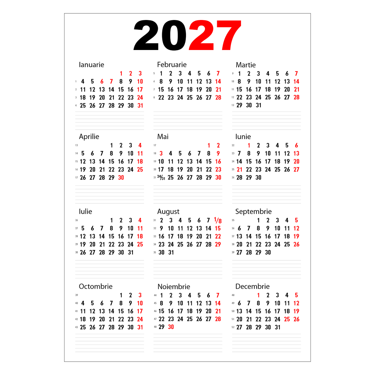 Calendar 2027 A1 60 x 84 cm CLA1T2