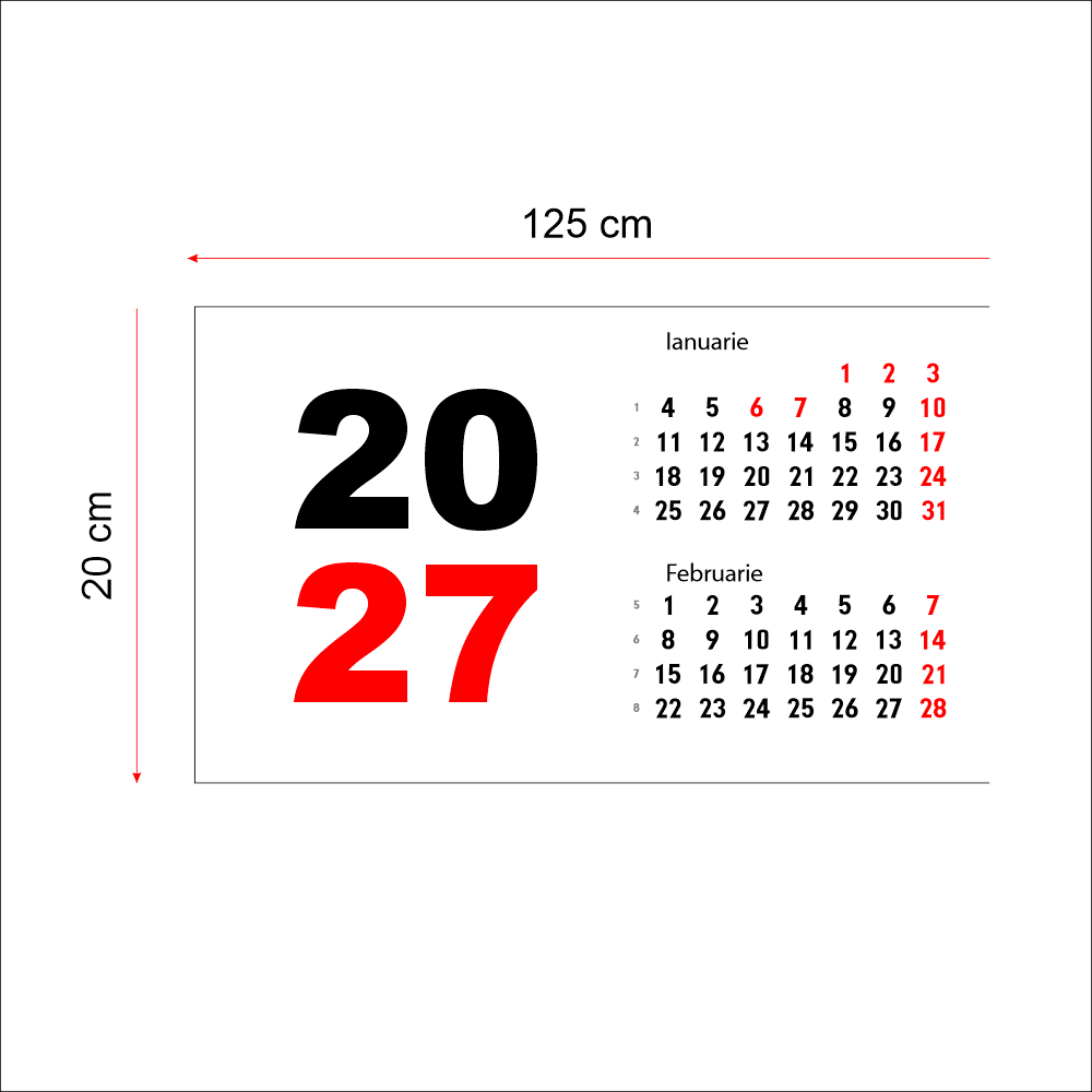 Calendar 2027 orizontal 125 x 20 cm CLH12520