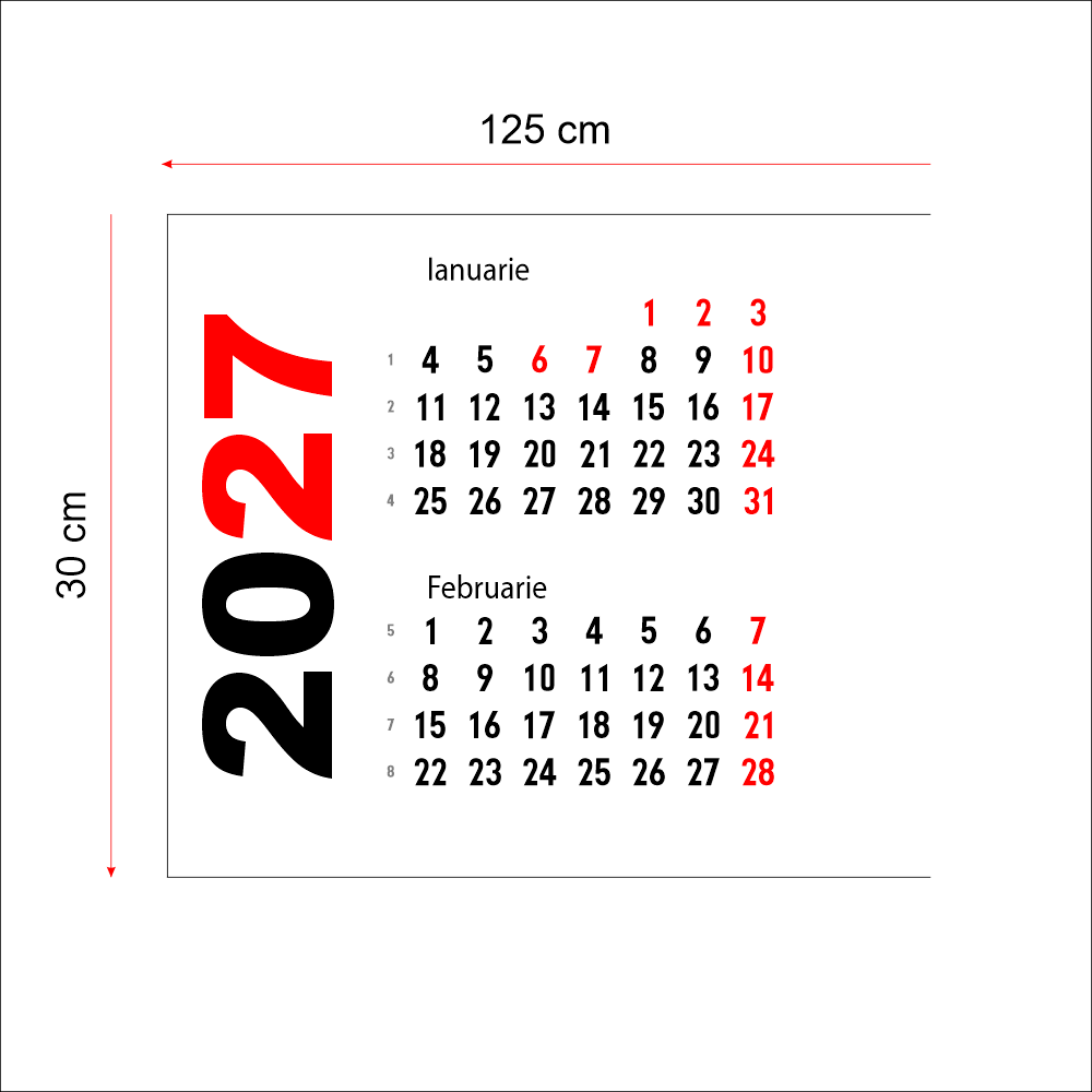 Calendar 2027 orizontal 125 x 30 cm CLH12530