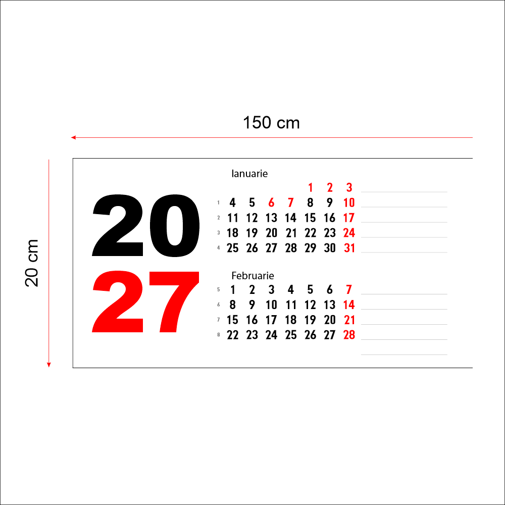 Calendar 2027 orizontal 150 x 20 cm CLH15020