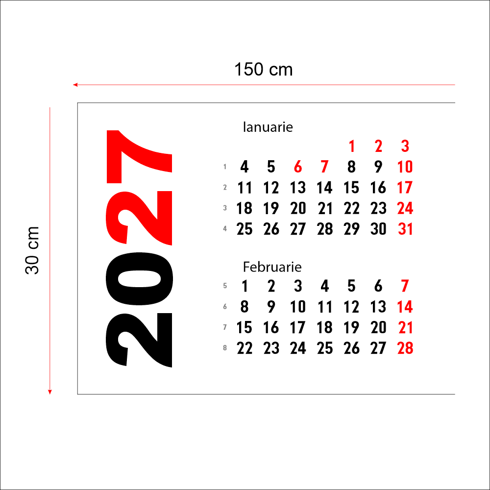 Calendar 2027 orizontal 150 x 30 cm CLH15030