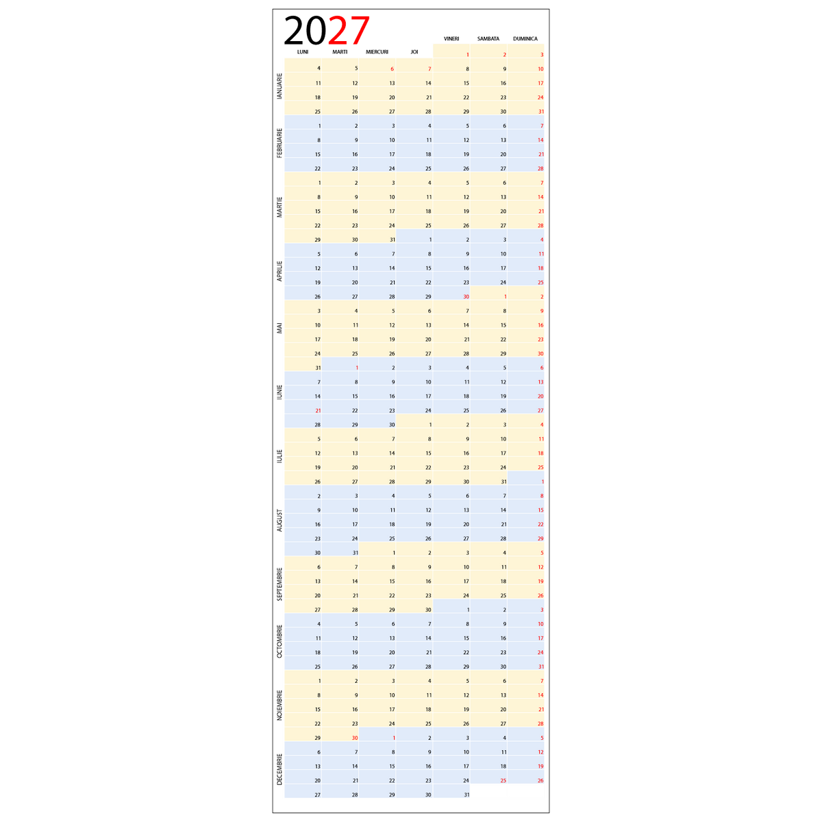 Calendar 2027 Planner 43 x 125 cm CLP43125T1