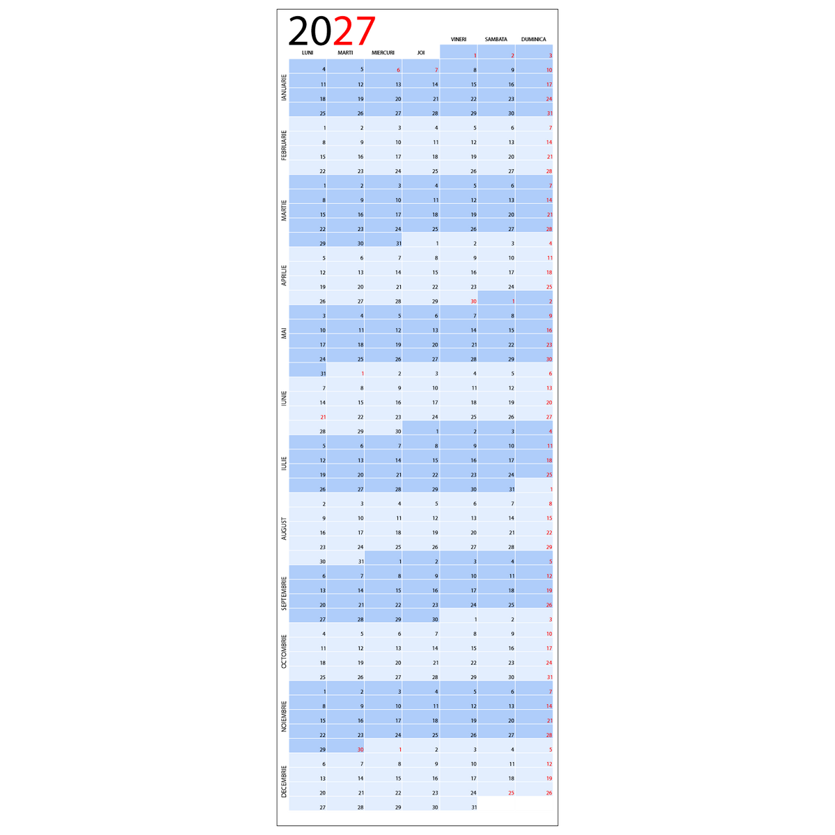 Calendar 2027 Planner 43 x 125 cm CLP43125-T2
