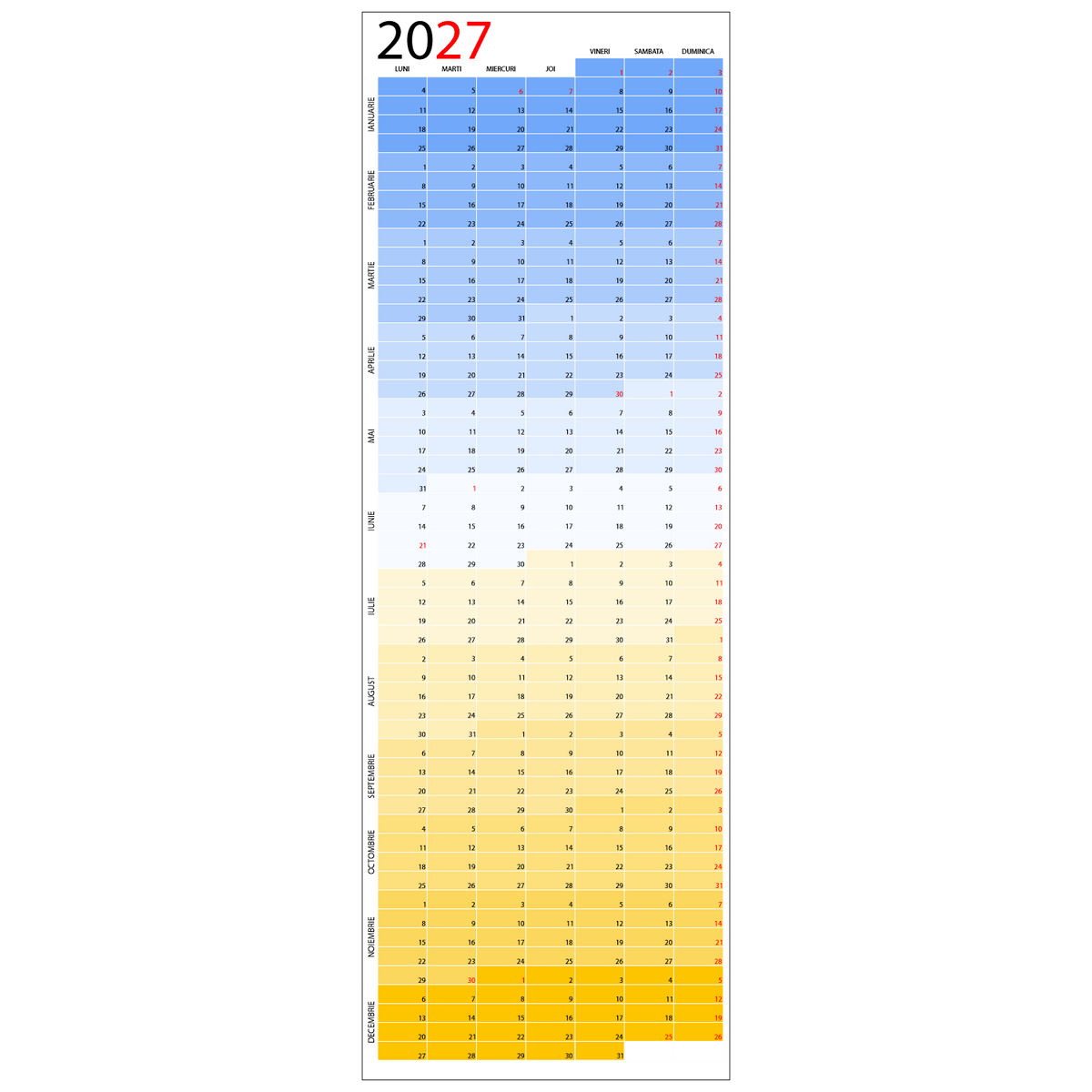 Calendar 2027 Planner 43 x 125 cm CLP43125-T3