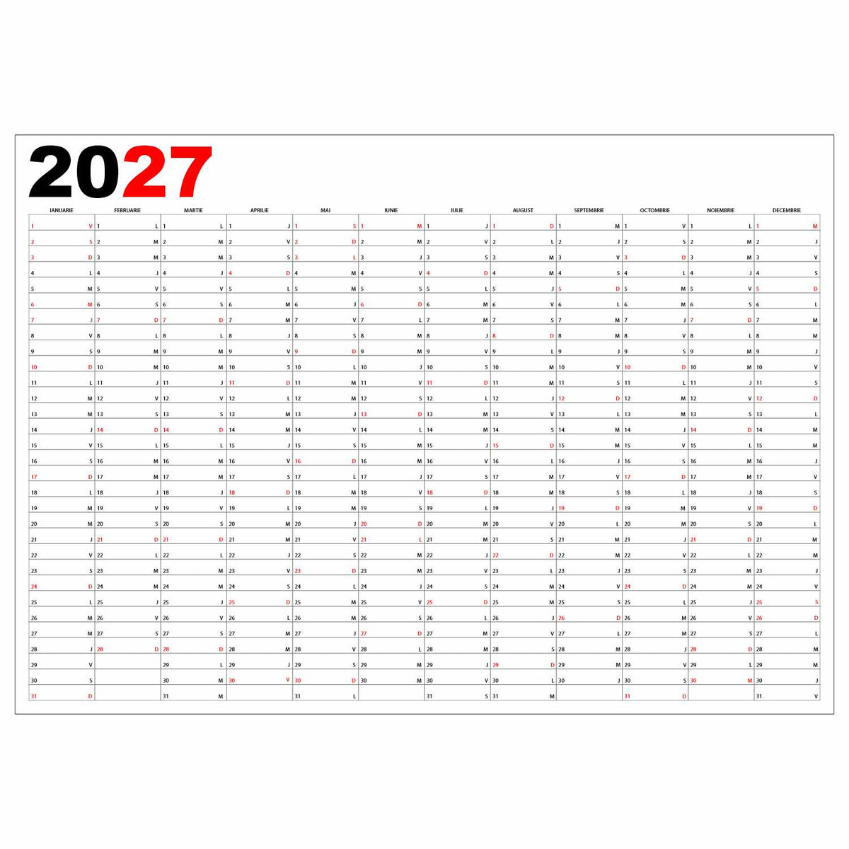 Calendar 2027 planner A0 84 x 119 cm CLPA0-T1