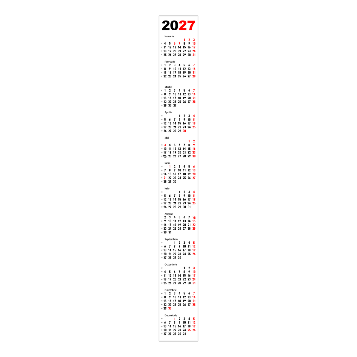 Calendar 2027 vertical 15 x 125 cm CLV15125