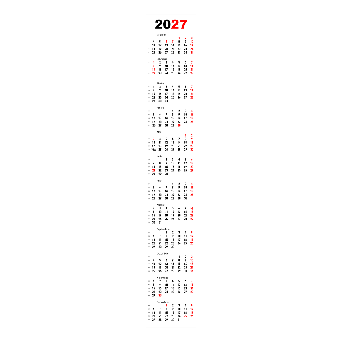 Calendar 2027 vertical 20 x 125 cm CLV20125