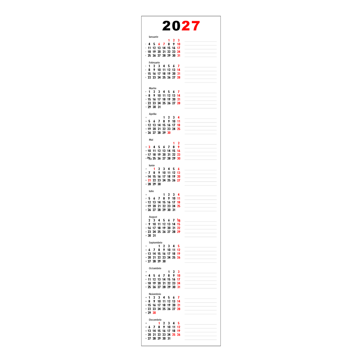 Calendar 2027 vertical 30 x 125 cm CLV30125