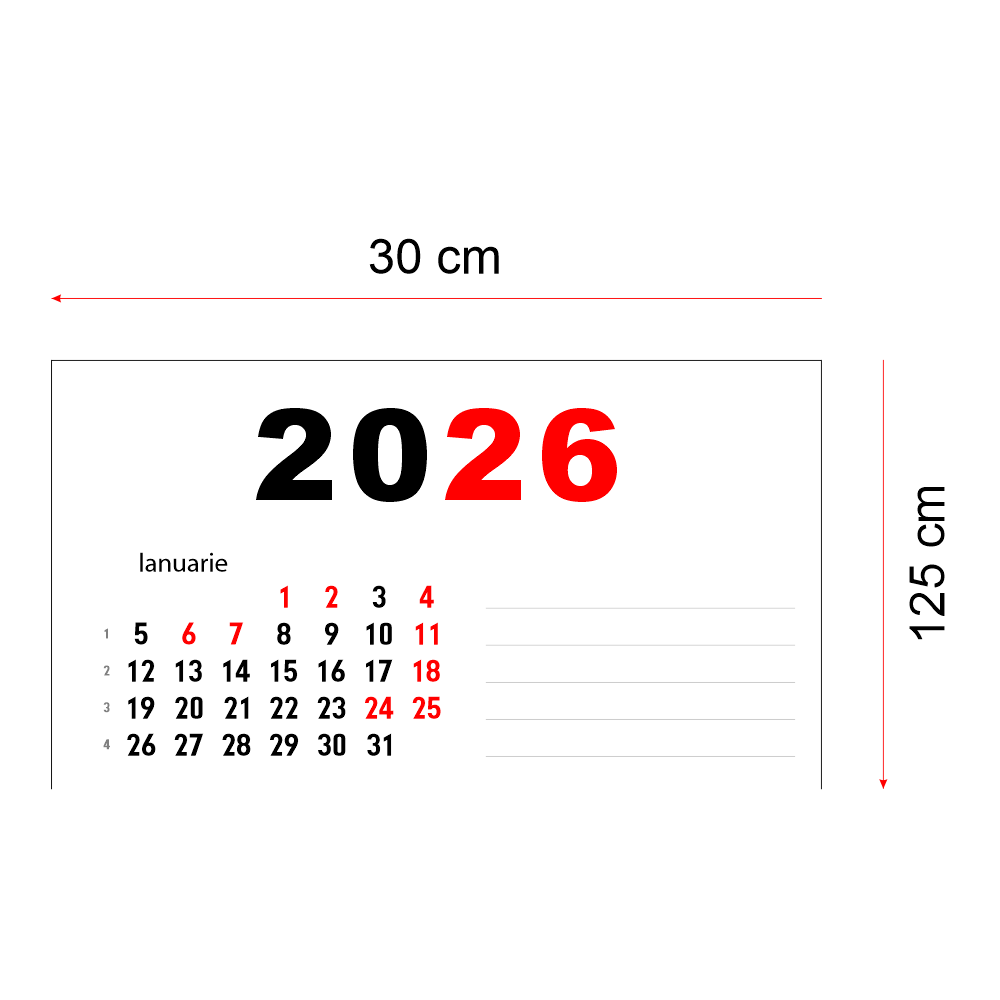 Calendar 2026 vertical 30 x 125 cm CLV30125