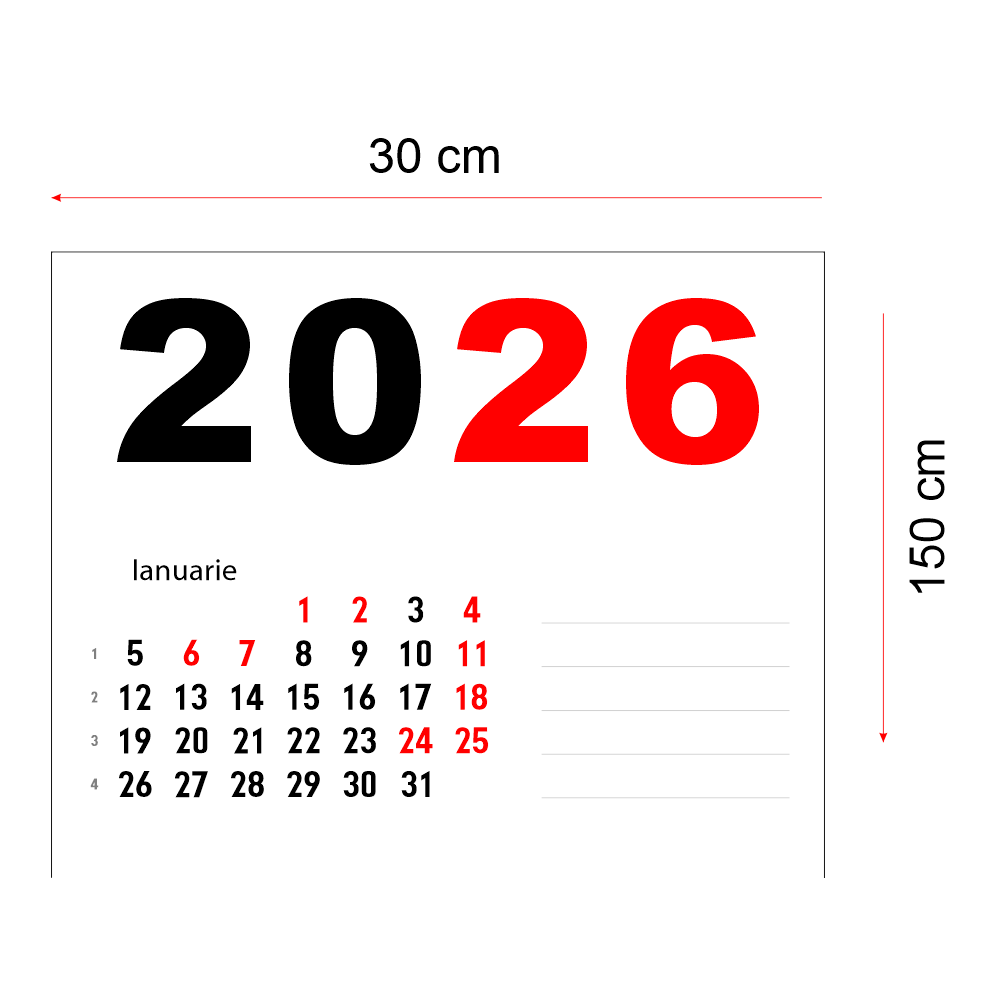 Calendar 2026 vertical 30 x 150 cm CLV30150