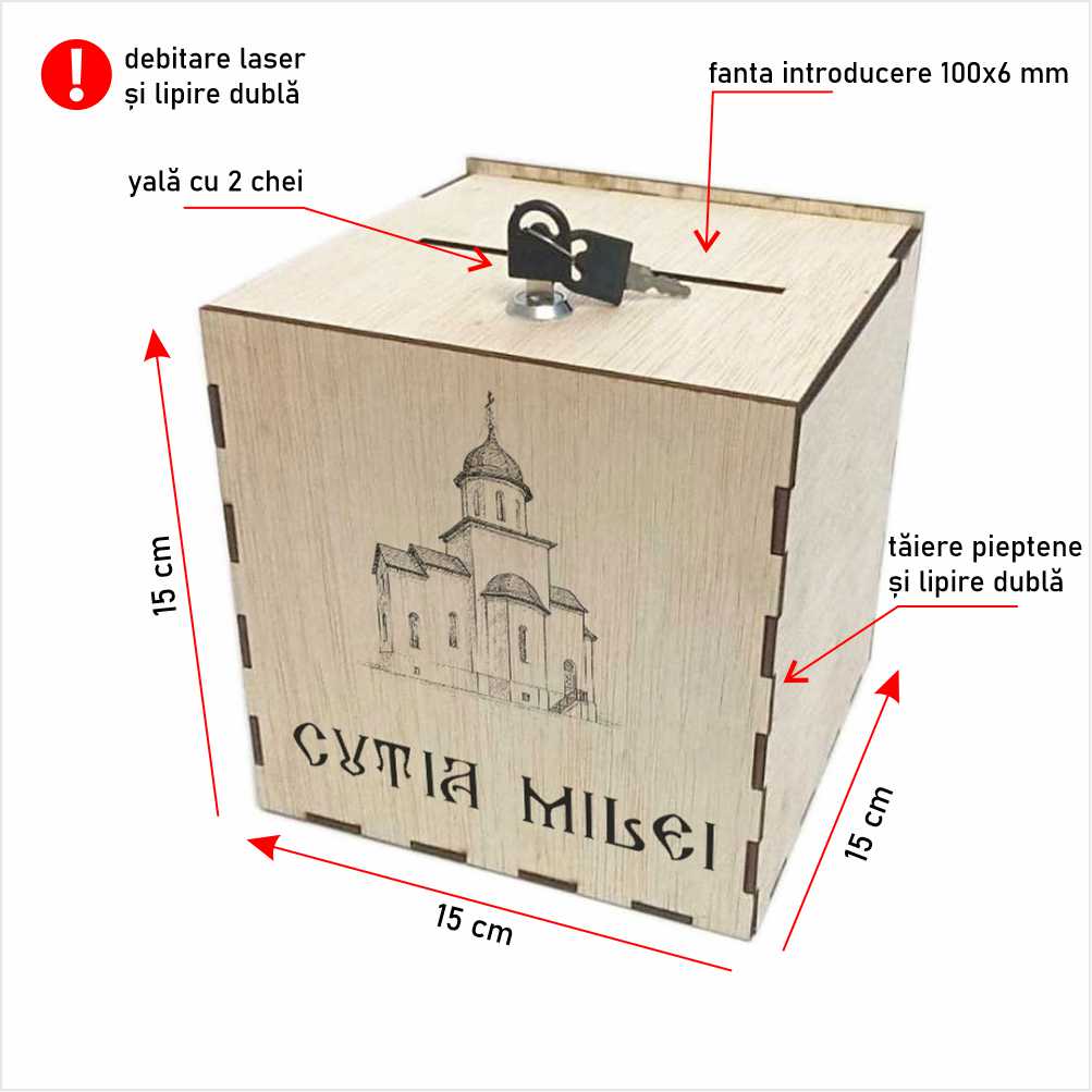 Cutia milei (cutie donații biserică) 15 x 15 x 15 cm CMBI-A1-151515