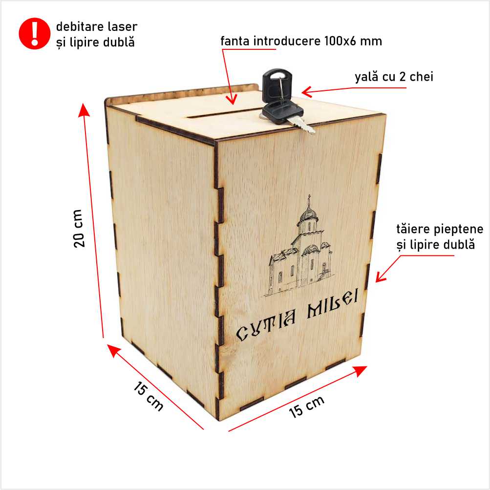 Cutia milei (cutie donații biserică) 15 x 15 x 20 cm CMBI-A1-151520